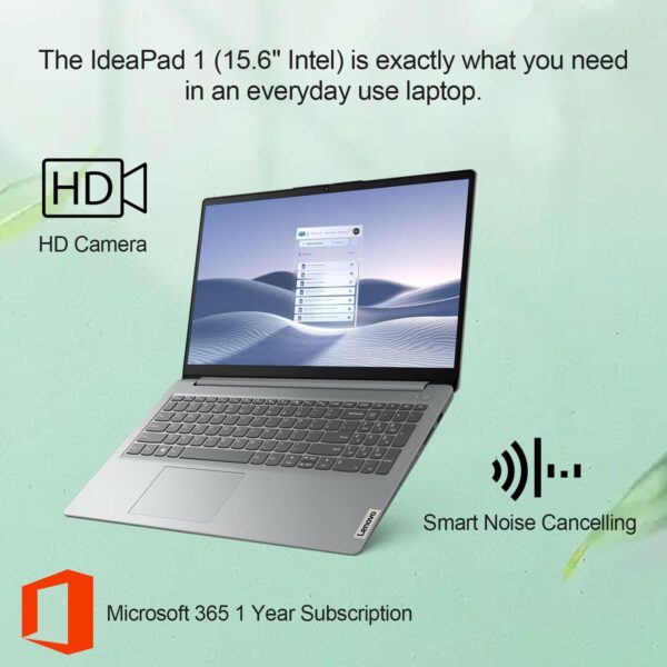 Ordinateur portable Lenovo IdeaPad 1 Home, écran FHD 15,6 pouces, processeur Intel Celeron Dual Core, 12 Go de RAM, 384 Go de stockage – Image 2